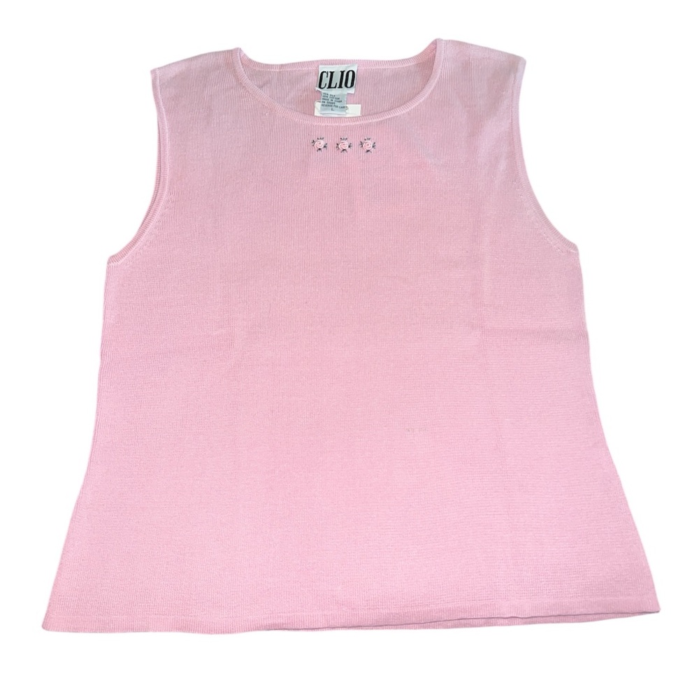 NWT Vintage Clio Knit Sleeveless Top with Stitched Floral Detail Size L